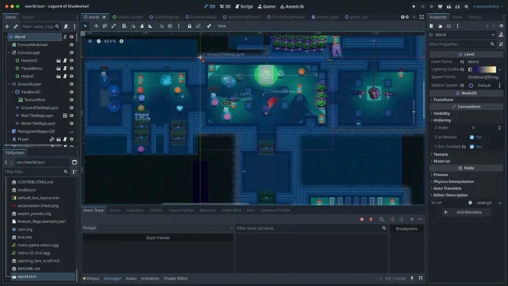 Shadowtail world in godot editor Shadowtail world in godot editor